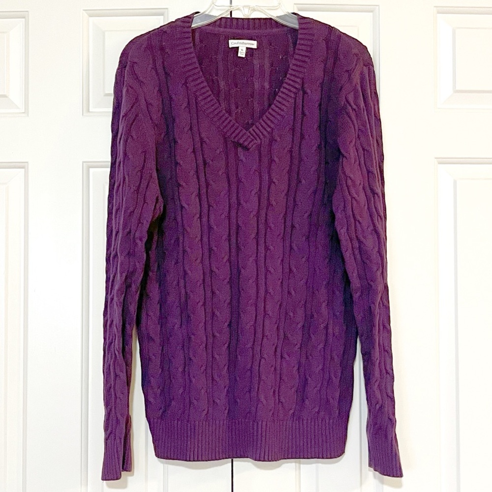 Croft & Barrow 100% cotton Deep Purple V-Neck Cable knit Pullover Sweater. XL